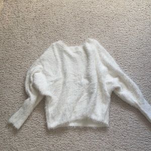 white soft furry crewneck sweater